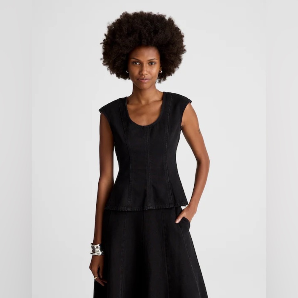 NWT Madewell Airy Black Denim Seamed Scoopneck Top size 2